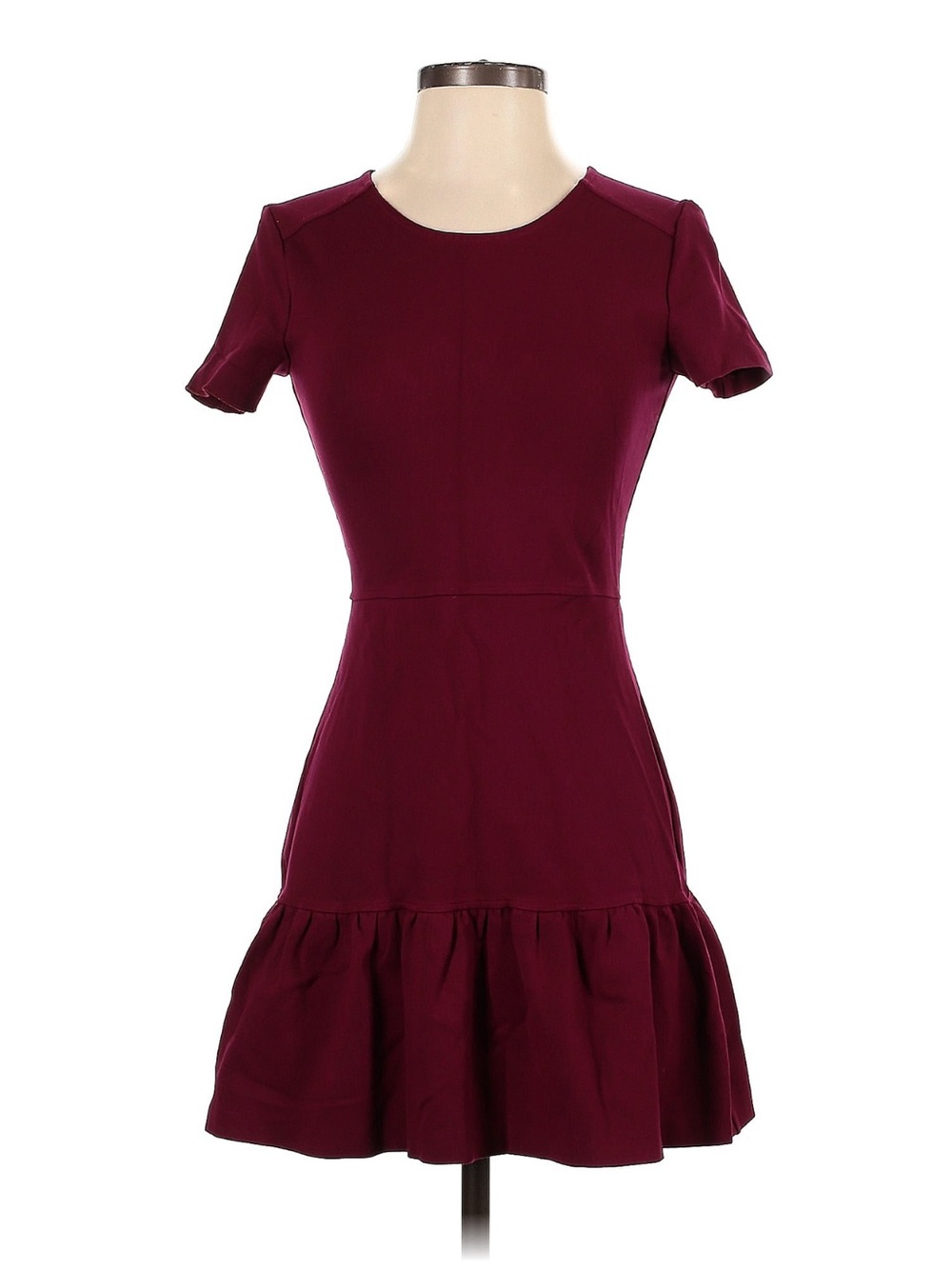 Juicy Couture - Plum / Burgundy Short Sleeve Ruffle-Hem Drop-waist Mini Dress